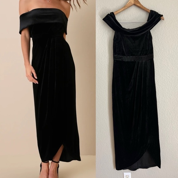 NWOT Black Velvet Off-the-Shoulder Maxi Dress - Picture 1 of 8